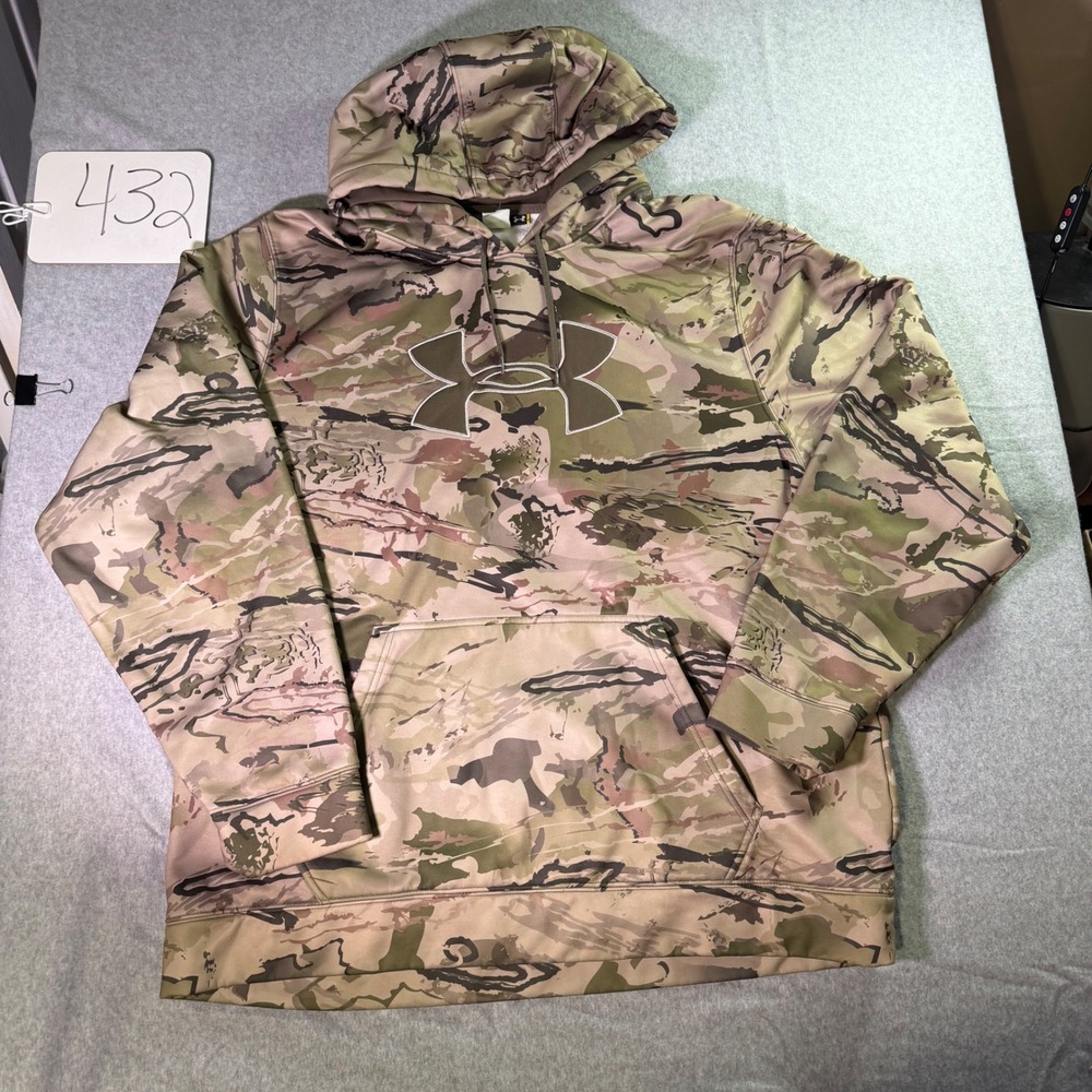 Under Armour Mens 2XL Camo Hoodie Loose Fit Fleece Pullover Camouflage Hunting